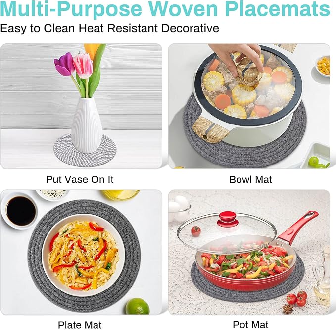 Billbotk Trivets for Hot Dishes, 6 Pieces Pot Holders for Kitchen, 100% Cotton Woven Hot Pads for Kitchen, Trivets for Kitchen Heat Resistant, 11.8 Inches and 7 Inches