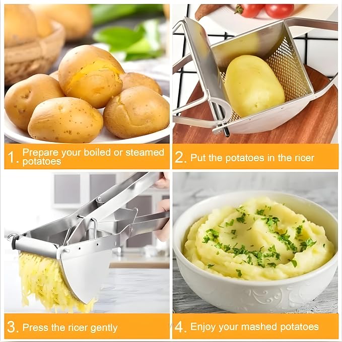 Heavy Duty Potato Ricer Stainless Steel, 23 Oz Large Capacity Press for Mashed Potatoes, Dishwasher Safe Hand Ricer for Smooth Lump-Free Mash, Vegetable Puree Maker for Baby Food