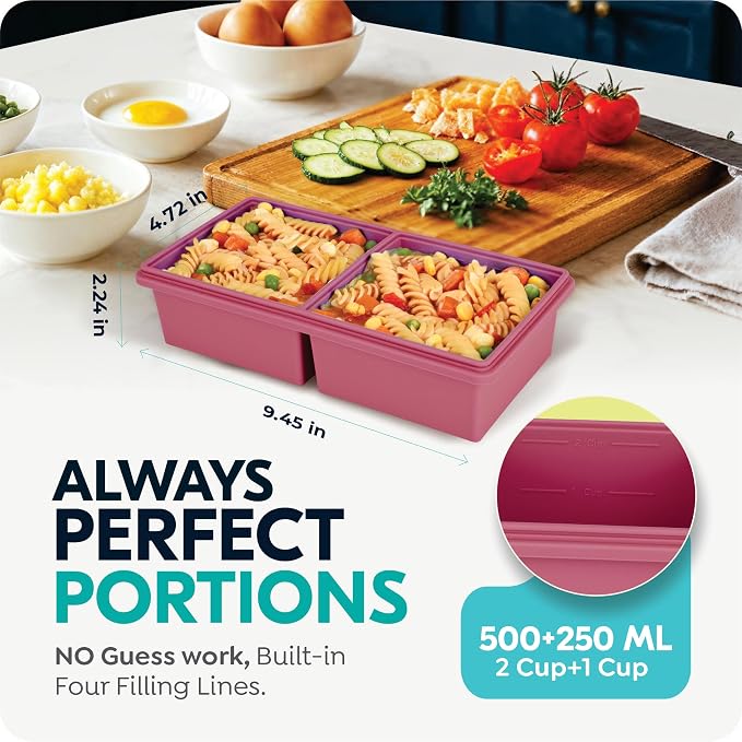 Silicone Freezer Trays with Lids, 2 Cup & 1 Cup Soup Container Style Ice Cube Trays, Easily prepare portioned meals, Great for storing soups, leftovers, sauces and other dishes, Dishwasher, Oven Safe