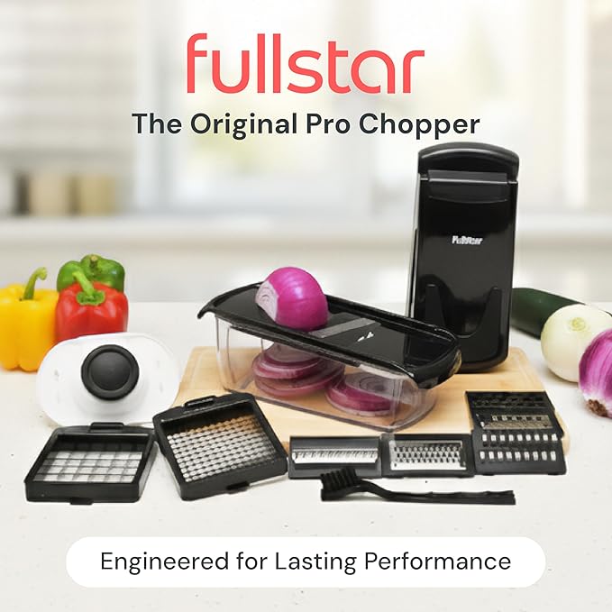 Fullstar Pro Original Vegetable Chopper & Mandoline - Chopper & Mandoline Lids - Food Chopper with Container, Fruit Slicer, Onion Dicer - All-in-One Prep Tool - Kitchen Gadgets & Gifts (8 in 1, Black)