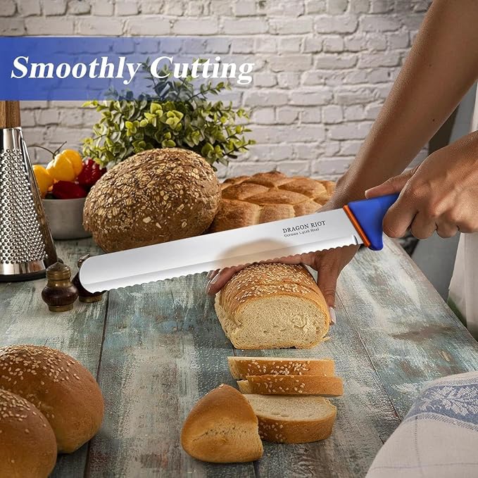DRAGON RIOT Bread Knife 10 Inch, Ultra Sharp Serrated Bread Knife, German 1.4116 Stainless Steel Bread Slicer, Professional Bread Cutter for Sourdough, Baguette, Bagel & Cake, Non-Slip Blue Handle