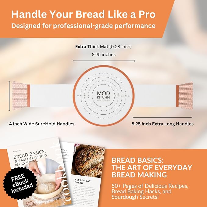 Silicone Bread Sling 2-Pack, Exclusive SureHold Handles, Silicone Sourdough Baking Sling, the Bread Mat for Bread Making Tools, Sourdough Bread Baking Supplies (2)