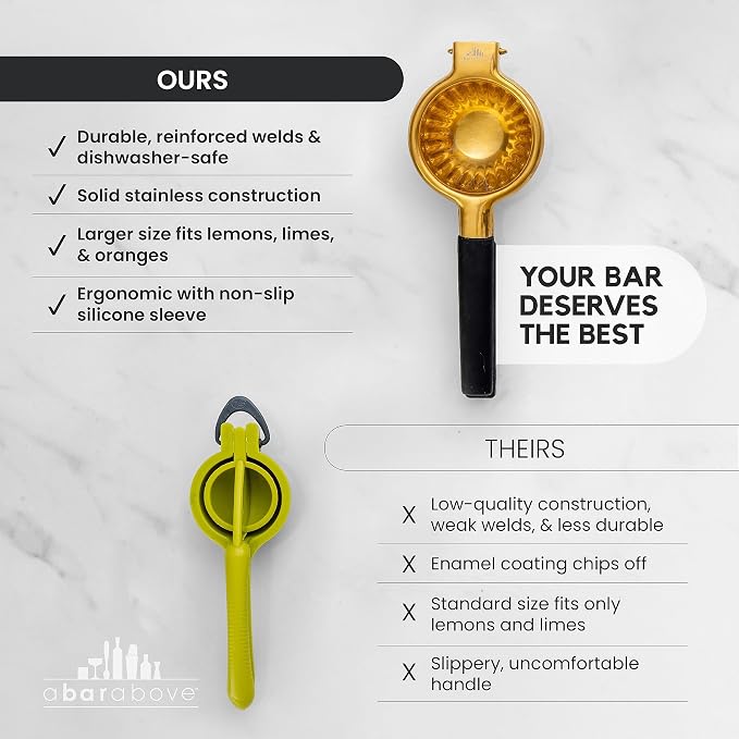 A Bar Above Hand Juicer, Hand Press Juicer For Cocktails, Heavy Duty Stainless Steel, Lemon Squeezer, Grapefruit Juicer Bowl, Dishwasher Safe Juice Press, Citrus Squeezer, Home Bars, Silver