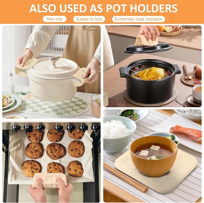 Silicone Trivets for Hot Pots and Pans, Pot Holders Hot Pads 6 Pack Silicone Mats for Kitchen Counter, Soft Durable Drying Mat, Jar Opener and Coasters (Apricot)