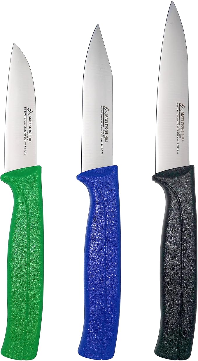 Kitchen Knife Set, MATTSTONE HILL Paring Knife Set - German Steel, Black, Blue, Green, Red