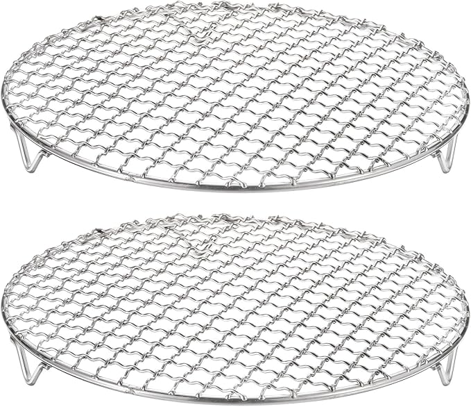 HARFINGTON 2pcs Round Cooking Rack 9.4-inch 201 Stainless Steel Cross Wire Barbecue Grill Net with 20mm Legs for Cooking Baking Steaming BBQ