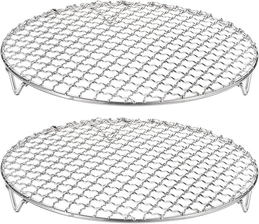 HARFINGTON 2pcs Round Cooking Rack 9.4-inch 201 Stainless Steel Cross Wire Barbecue Grill Net with 20mm Legs for Cooking Baking Steaming BBQ