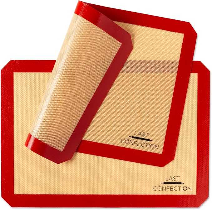 Last Confection Silicone Baking Mat - Set of 2 Non-Stick Half Sheet (11-5/8" x 16-1/2") Professional Food Safe Tray Pan Liners