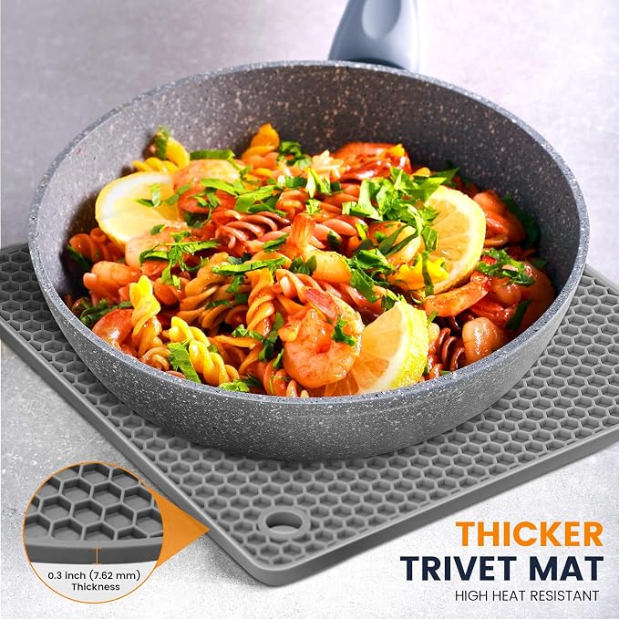 Silicone Trivet Mats 4 Heat Resistant Pot Holders Multipurpose Non-Slip Hot Pads for Kitchen Potholders, Drying mat, Jar Opener, Spoon Holder, Coaster(Dark Grey)