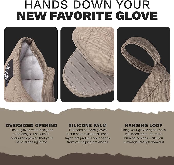 Oven Mitts Heat Resistant – (Grey Color) Mini Oven Mitts, Silicone Gloves Heat Resistant, Kitchen Gloves for Cooking, Silicone Oven Mitts & Pot Holders Sets, Kitchen Pot Holders & Oven Mitts Sets