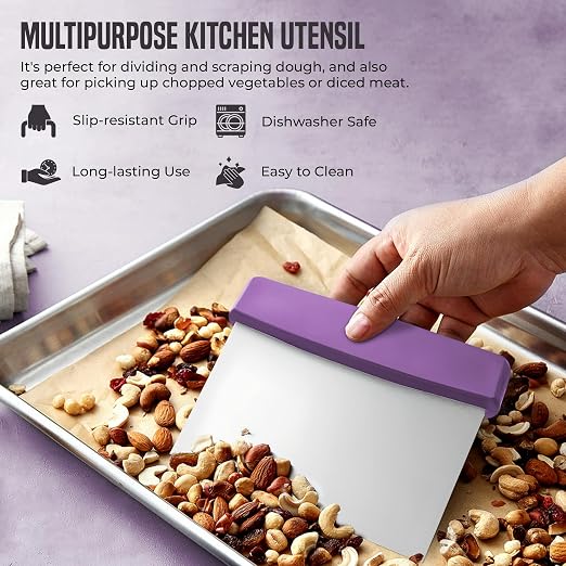 OCS Parts 3-Pack 6" Stainless Steel Dough Cutter and Bench Scraper | Purple Handle | Cutter for Pizza Dough, Bread, and Pastry Dough | Multipurpose Kitchen Utensil