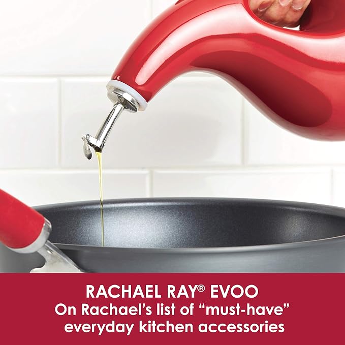 Rachael Ray Solid Glaze Ceramics EVOO Olive Oil Bottle Dispenser with Spout - 24 Ounce, Red,(Pack of 4)