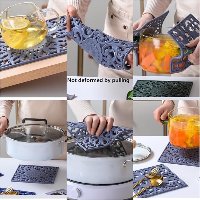 Silicone Trivets for Hot Dishes-Pots&Pans, Square Multi-Use Carved Trivet Mat, Insulated Silicone Mats, Flexible Trivet Mat for Countertop & Tabletop, Pot Holders Hot Pads Set 3 Yellow