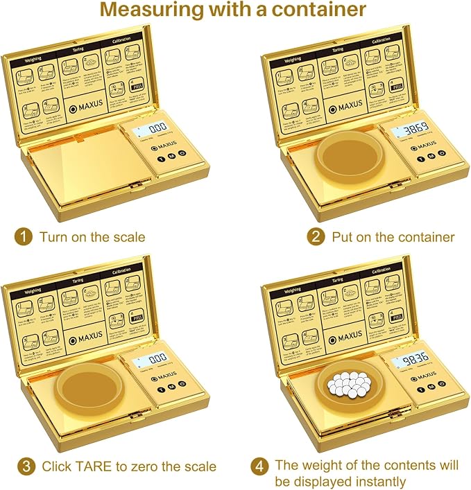Digital Gram Scale 200g x 0.01g, Gold Pocket Scale for Jewelry, Food | Gold Plated Cover and Platform, Measures Grams and Ounces, Compact Scale for Grains, Gems, Coins and Small Items