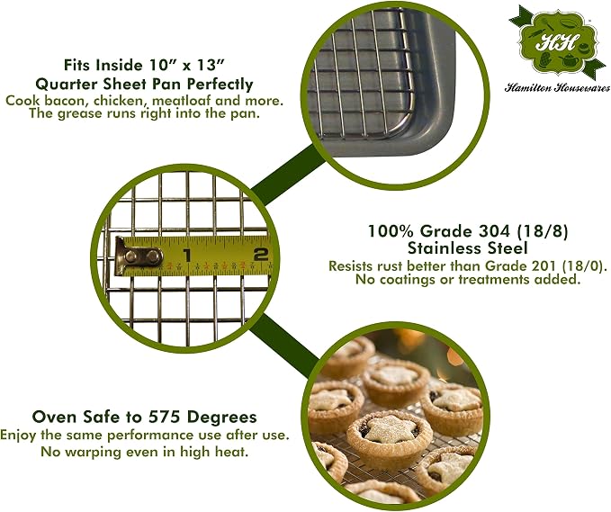 Stainless Steel Cooling Rack - Heavy Duty and Oven Safe, Good for Cooling, Baking and Roasting - Perfect for Cookies, Cakes & More - Fits Perfectly in Quarter Sheet Pan(8.5" x 12")