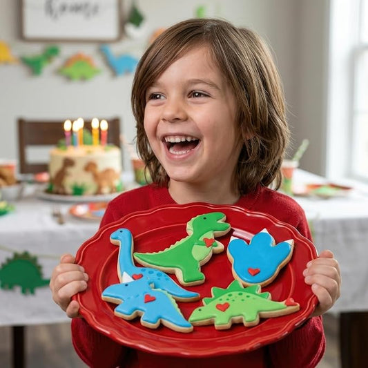 Ann Clark Dinosaur Cookie Cutters 5-Pc Set (Triceratops, Stegosaurus, T-Rex, Brontosaurus, Dino Footprint) Made in USA