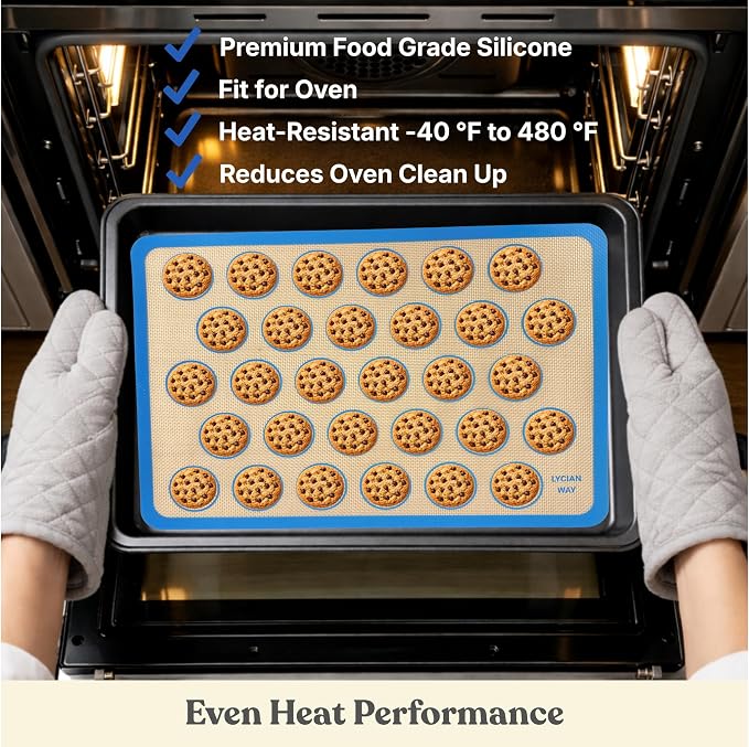 Macaron Silicone Baking Mats Set of 2, Half Sheet Nonstick Reusable Extra Thick Baking Sheet Liners for Macarons, Cookies and Pastry, Blue