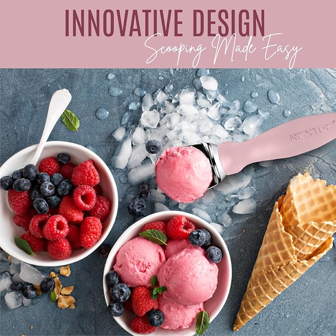 Nextop Ice Cream Scoop with Comfortable Handle - Ergonomic Spoon, Durable Perfect Metal Round Round Scoops Ideal for Ice Cream, Sorbet, Gelato Perfect for Home Use, Kitchen Essential. (Pink)