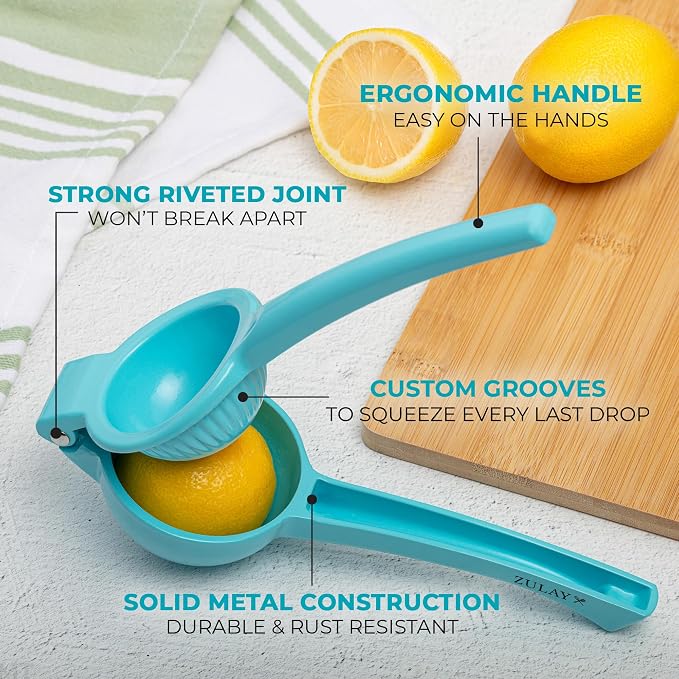 Zulay Premium Quality Metal Lemon Squeezer, Citrus Juicer, Manual Press for Extracting the Most Juice Possible - Light Blue