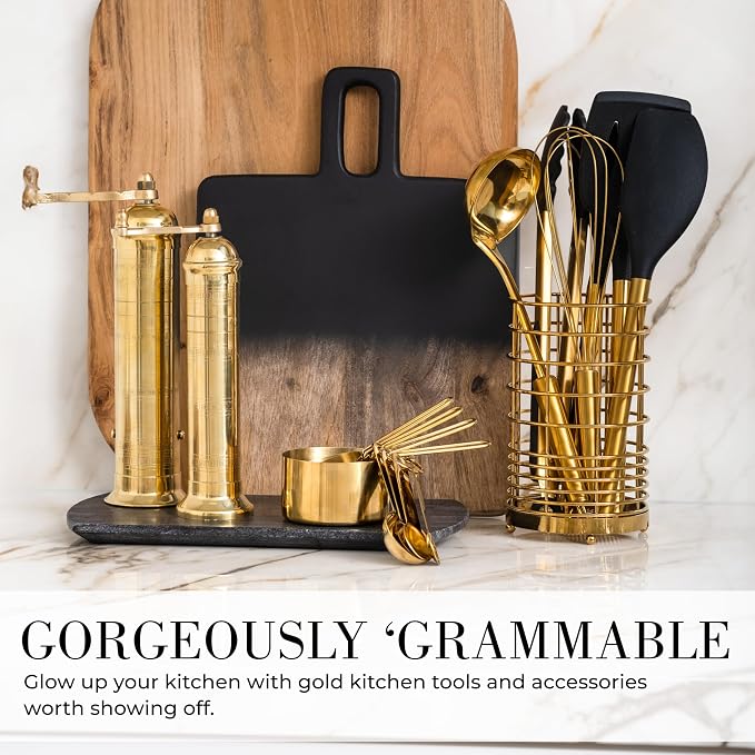 STYLED SETTINGS Gold Measuring Cups and Spoons Set – Stackable 8-Piece Brass Measuring Cups and Spoons – Stylish and Sturdy Gold Kitchen Accessories for Baking and Cooking