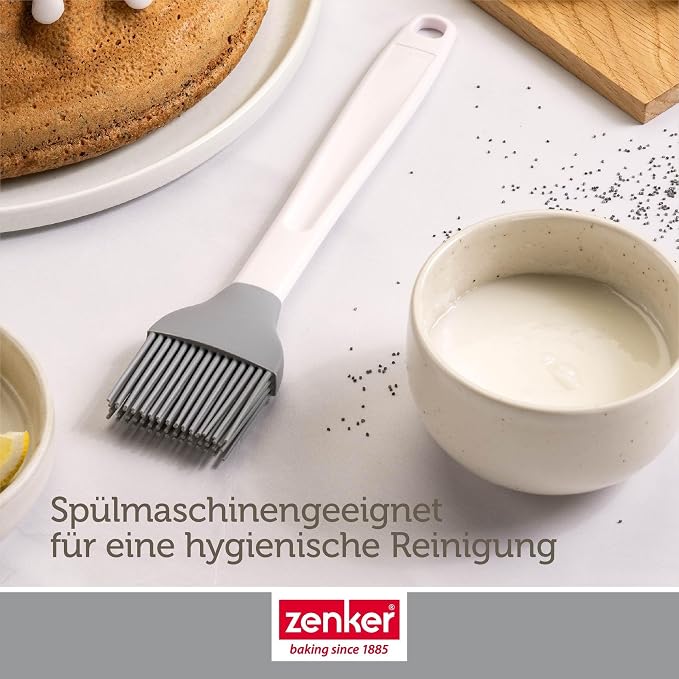 Zenker Pure Elegance Pastry Brush, Made of Silicone, for Spreading Glazes and Greasing, Heat Resistant up to 230 °C, Dishwasher Safe, Designed in Germany, Grey
