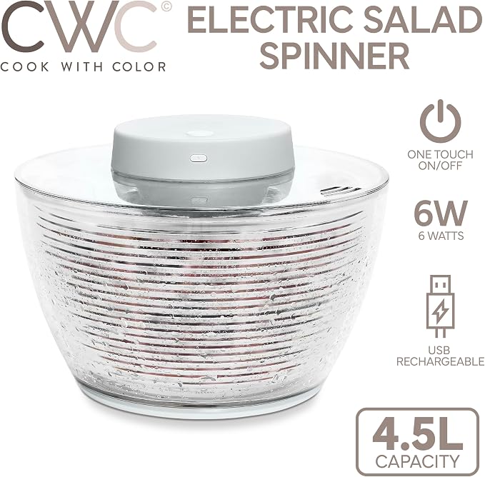 COOK WITH COLOR Electric Salad Spinner, Round 4.5L Capacity – Fast Drying & Easy Spin for Fresh Greens, Goat/Mink