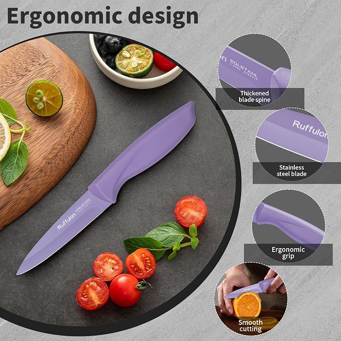 Paring Knife Set, 4PCS Stainless Steel Paring Knife Set, Ultra Sharp Fruit and Vegetable Knives, 3.5-Inch Kitchen Knives, Razor-Sharp Knife,Ergonomic Handle Design,Purple.