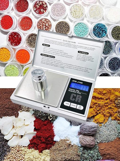 CR Scale Digital Pocket Scale - 1pc Premium Digital Food Scale 100g by 0.01g Digital Grams Scale Weight Scale Kitchen Scale Silver Gram Scale with Weight Portable Scale (JDS-J100) (Battery Included)