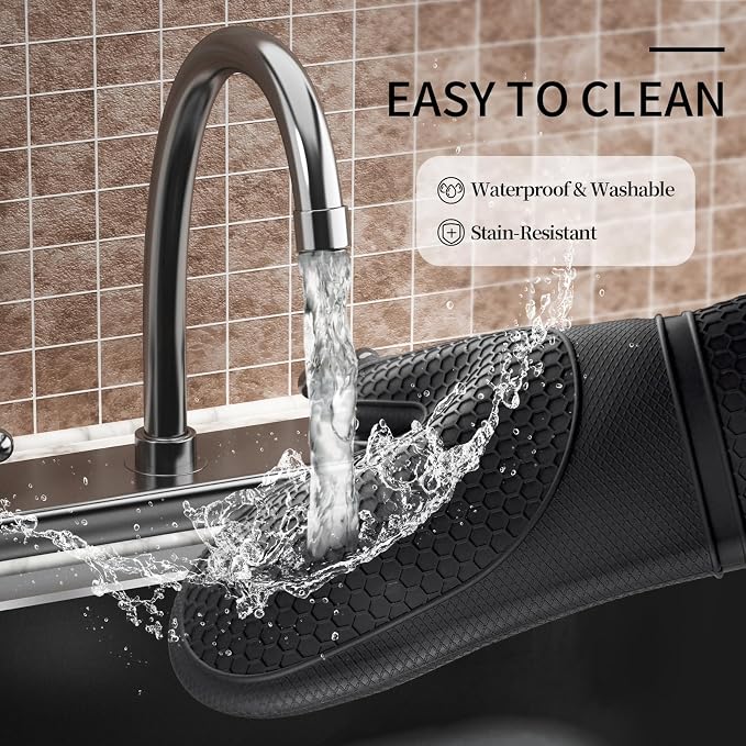Silicone Oven Mitts, Heat Resistant, Soft Non-Slip Oven Gloves with Cotton Lining Kitchen Essentials for Baking, Cooking, BBQ, Apartment Essentials, 11.5 Inch Black