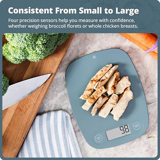 Greater Goods Food Scale – Digital Kitchen Scale, 1g Precision, Easy-Tare & Quick Conversion, Slim Compact Design, Durable & Portable | Ideal for Cooking, Baking & Meal Prep (Stone Blue)