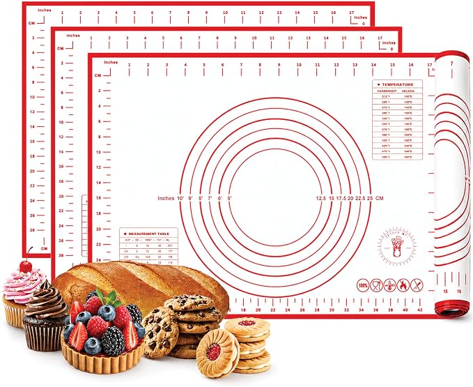 Silicone Baking Mats - Non-Stick Pastry Mat, 3/4 Sheet Size, Pack of 3 | Non-Stick Pastry and Dough Mat with Measurement Guides, Silicone Mat and Baking Essentials, Medium Size Pack of 3 (19" x 13")