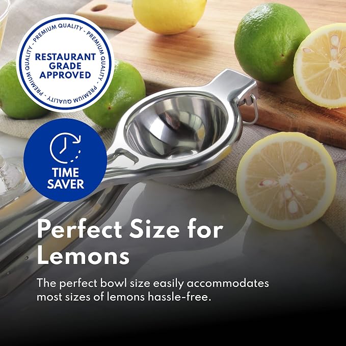 New Star Foodservice 43280 Commercial-Grade Stainless Steel Lemon Squeezer, Heavy Duty Citrus Juicer Press, Silver