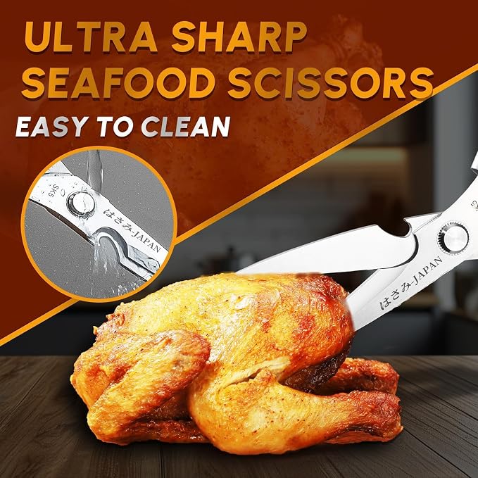 Kitchen Shears Set Silver - Professional Seafood & Kitchen Scissors Set, Sharp Japanese-Style Cooking Scissors for Crab, Shrimp, Lobster, Herbs and Food Prep, Gifts for Men Women