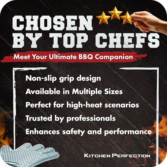 KITCHEN PERFECTION Silicone Smoker Oven Gloves -Extreme Heat Resistant BBQ Gloves -Handle Hot Food Right on Your Smoker Grill Fryer & Pit | Waterproof Oven Mitts |Superior Value Set+3 Bonuses