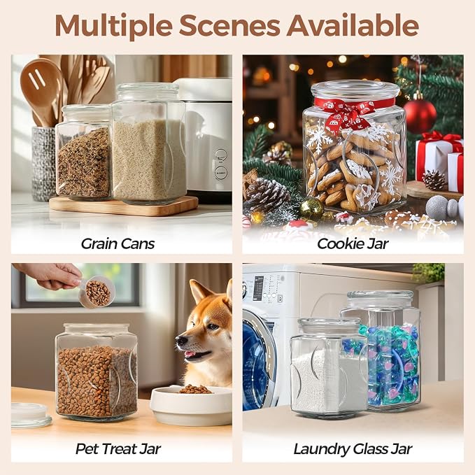 ComSaf Half Gallon Square Glass Pantry Jars with Lids 2 Pack Wide Mouth | Flour sugar rice, Cookies coffee snacks, Cereal organization, Kitchen storage, Cabinet organization, Sourdough pickling