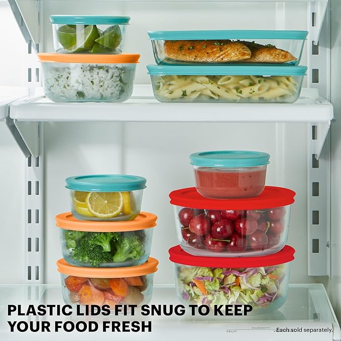 Pyrex Simply Store (12-Pack) Glass Food Storage Containers Set | Meal prep containers (1, 2 & 3 cup) with BPA-free plastic lids, microwave & dishwasher safe