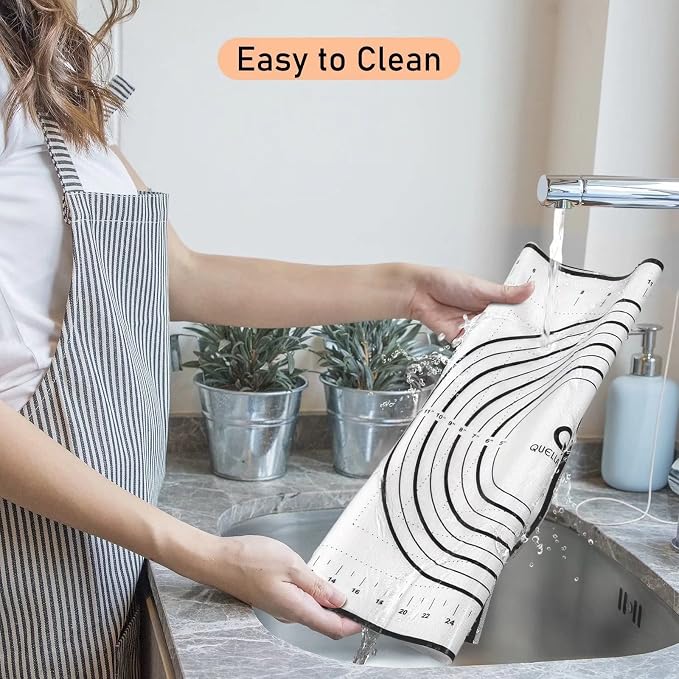 Silicone Pastry Mat - Non-Slip with Measurement Baking Mat for Fondant/Rolling Dough/Pie Crust/Pizza and Cookies - Oven Liner/Counter Mat/Kneading Mat,24" x 32", Black