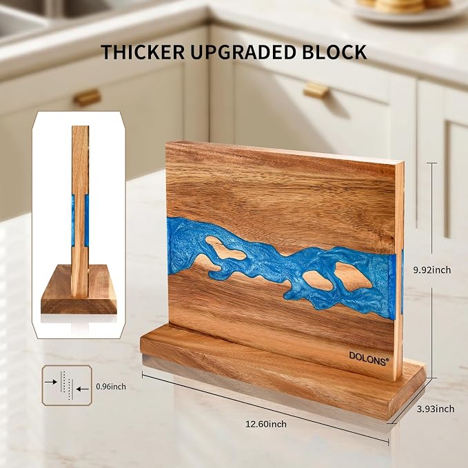 Magnetic Knife Block,Acacia Wood And Resin Kitchen Magnetic Knife Holder，Equipped with strong magnets,Multifunctional Double Side Knife Storage Organizer for Kitchen Counter ，Gifts for new home