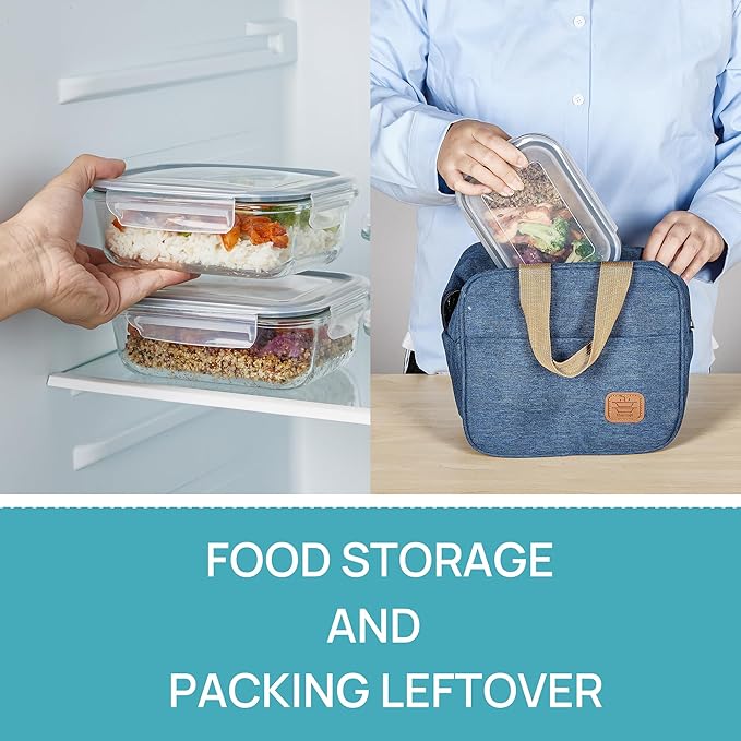 Vtopmart 5Pack 22oz Glass Storage Containers with Lids, Grey | Glass Meal Prep Food Container Sets, Snap Airtight Lid, For Microwave, Oven, Freezer and Dishwasher, BPA Free