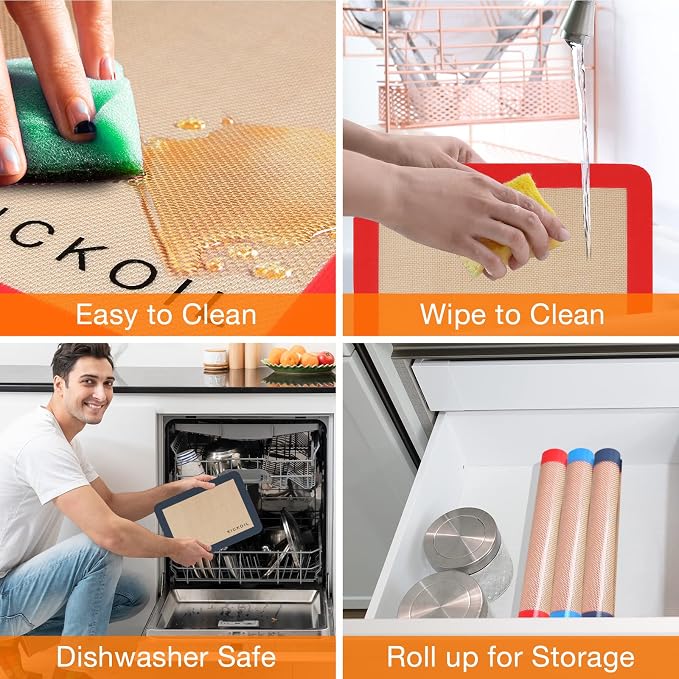 Silicone Baking Mats Set of 3, Non-Stick Reusable BPA-Free Oven Liners,100% Food-Grade Silicone Baking Sheets for Cookies, Macarons, Bread and Pastry,11.6'' x 8.5''(Quarter)