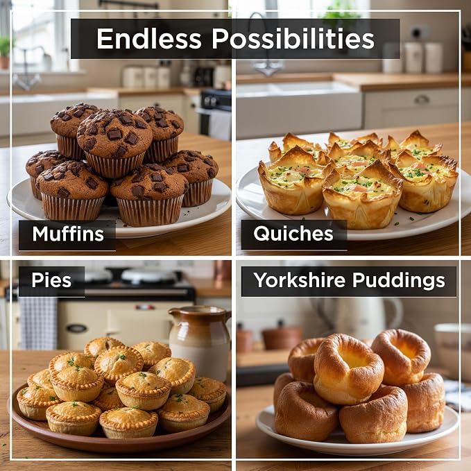 Wrenbury Set of 2 Nonstick Muffin Pan 12 Cup – Deep Cupcake Yorkshire Pudding Tin, PTFE & PFOA Free Carbon Steel, Warp Resistant Baking Tray for Even Bakes