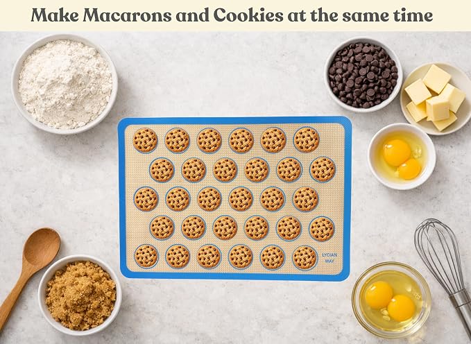 Macaron Silicone Baking Mats Set of 2, Half Sheet Nonstick Reusable Extra Thick Baking Sheet Liners for Macarons, Cookies and Pastry, Blue