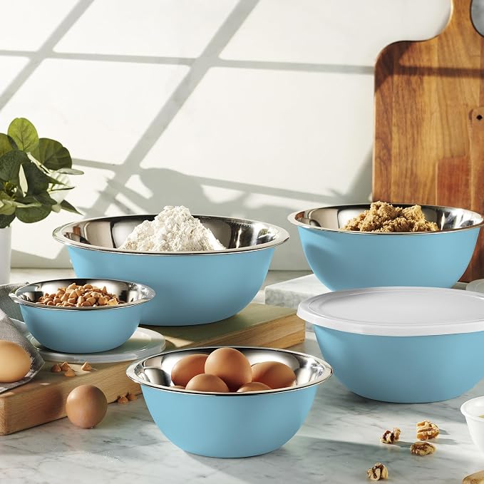 10-Piece Stainless Steel Mixing Bowl Set with Lids for Food Prep & Storage | WHYSKO Mixing Bowls with Lids Set - .75, 1, 1.5, 3 & 5 Quart Kitchen Bowls, Rustproof Metal Nesting Bowls, Dishwasher Safe