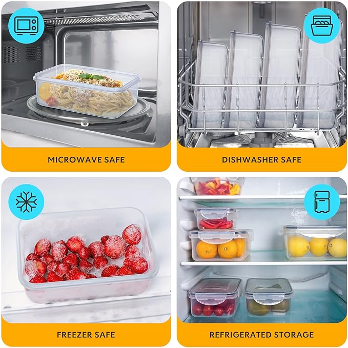 JSCARES 44 PCS Food Storage Container with Lid (22 Lids & 22 Containers) | Leakproof Meal-Prep Containers for Kitchen Storage Reusable Plastic Microwave/Dishwasher Safe with Labels & Pen