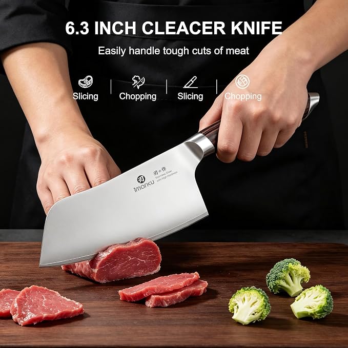 imarku Meat Cleaver Knife 6.3" – Japanese High Carbon Stainless Steel Butcher Knife for Meat Cutting & Vegetable Chopping, Ultra-Sharp with Ergonomic Pakkawood Handle, Gift for Men & Women