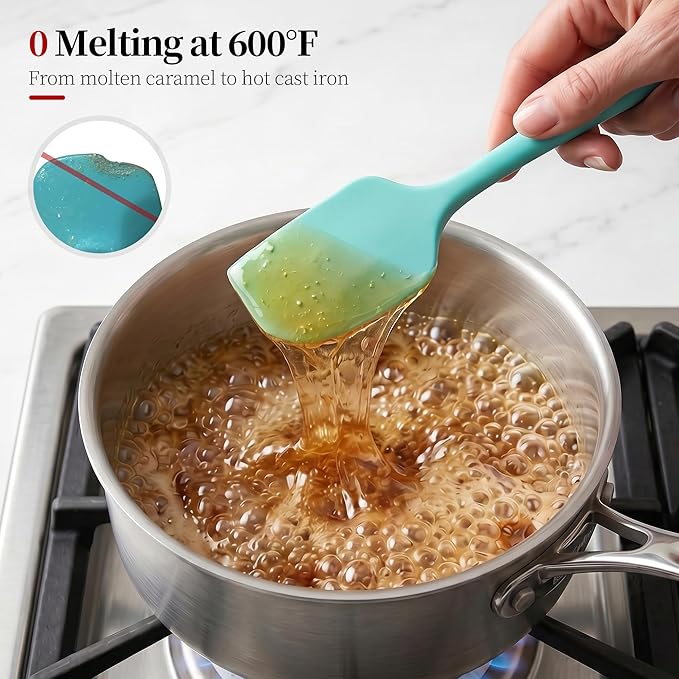 600ºF Heat Resistant Silicone Spatula Spoonula Set of 4, Aqua Sky | High Heat Food Safe Kitchen Use Scraper for Cooking Baking Mixing Scraping Stirring Cake Nonstick Cookware Pan Bowl