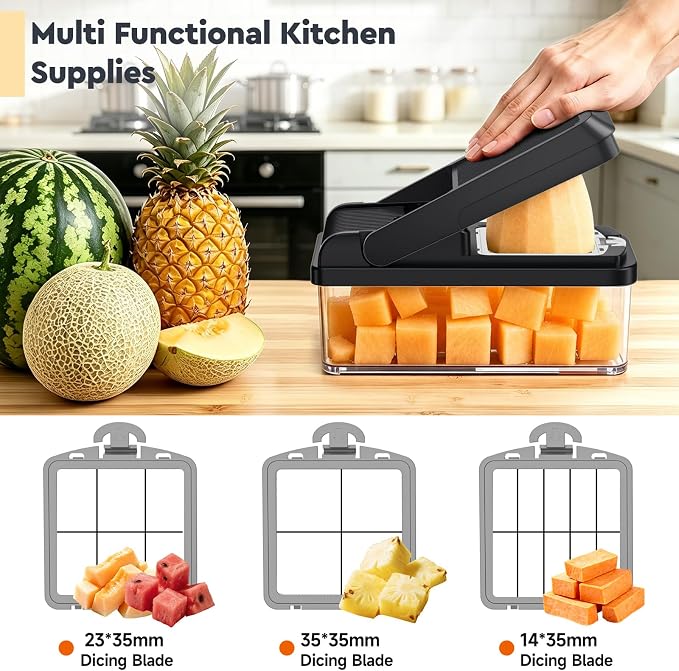 MealHelper 15-in-1 Vegetable Chopper, 10 Blade Veggie Chopper, Practical Food Chopper with Container, Cheese Grater, Home Essentials & Kitchen Gadgets(Grey)