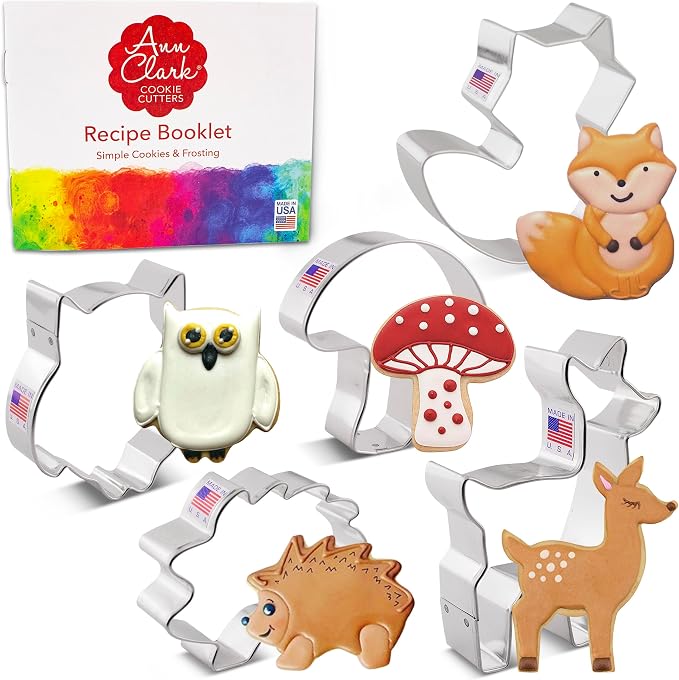 Ann Clark 5-Pc. Woodland Cookie Cutter Set, Made in USA, Mushroom, Owl, Fox, Deer, Hedgehog