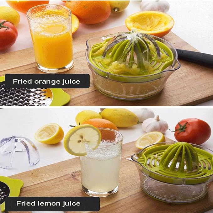 Drizom Citrus Lemon Orange Juicer Manual Hand Squeezer with Built-in Measuring Cup and Grater, 12OZ, Green
