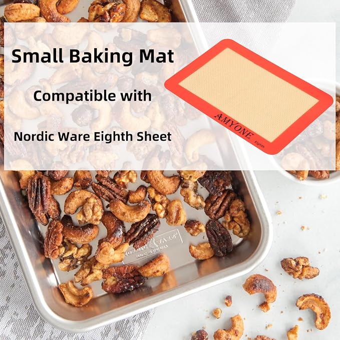 AMYONE 1/8 Sheet Silicone Baking Mats for 9x7" Toaster Oven, Platinum, 2PCS | For Eighth Sheet Pan for Cookie/Macaron/Bread/Pastry; Fits Small Toaster Oven Trays; Nonstick Reusable Food Grade Silicone